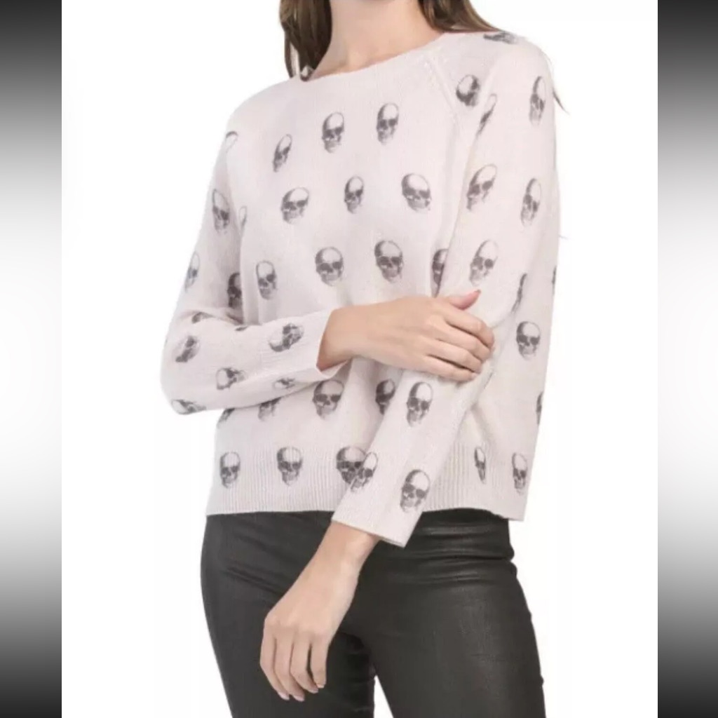 Euc Scull Cashmere Dusty Pink Scull Print 100% Cashmere Sweater, Size Xs